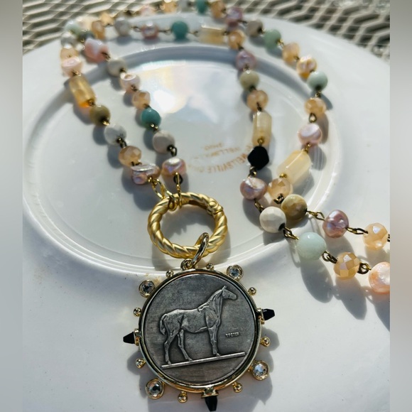 New Rosary Chain, gunmetal ,bronze ,wire links, with equestrian coin pendant! - Picture 6 of 6